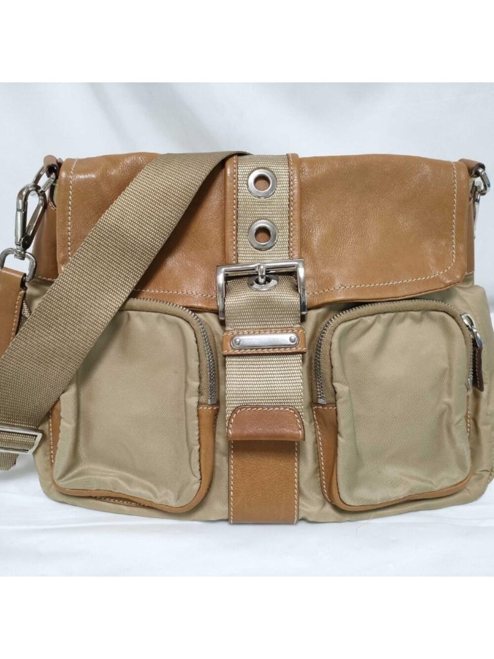 Prada Nylon Leather Pocket Shoulder Bag Y2k